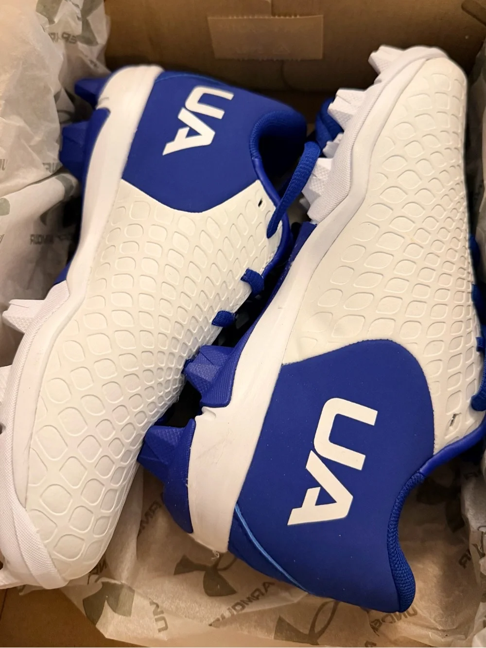 Under Armour White and Blue Kids Soccer Cleats
